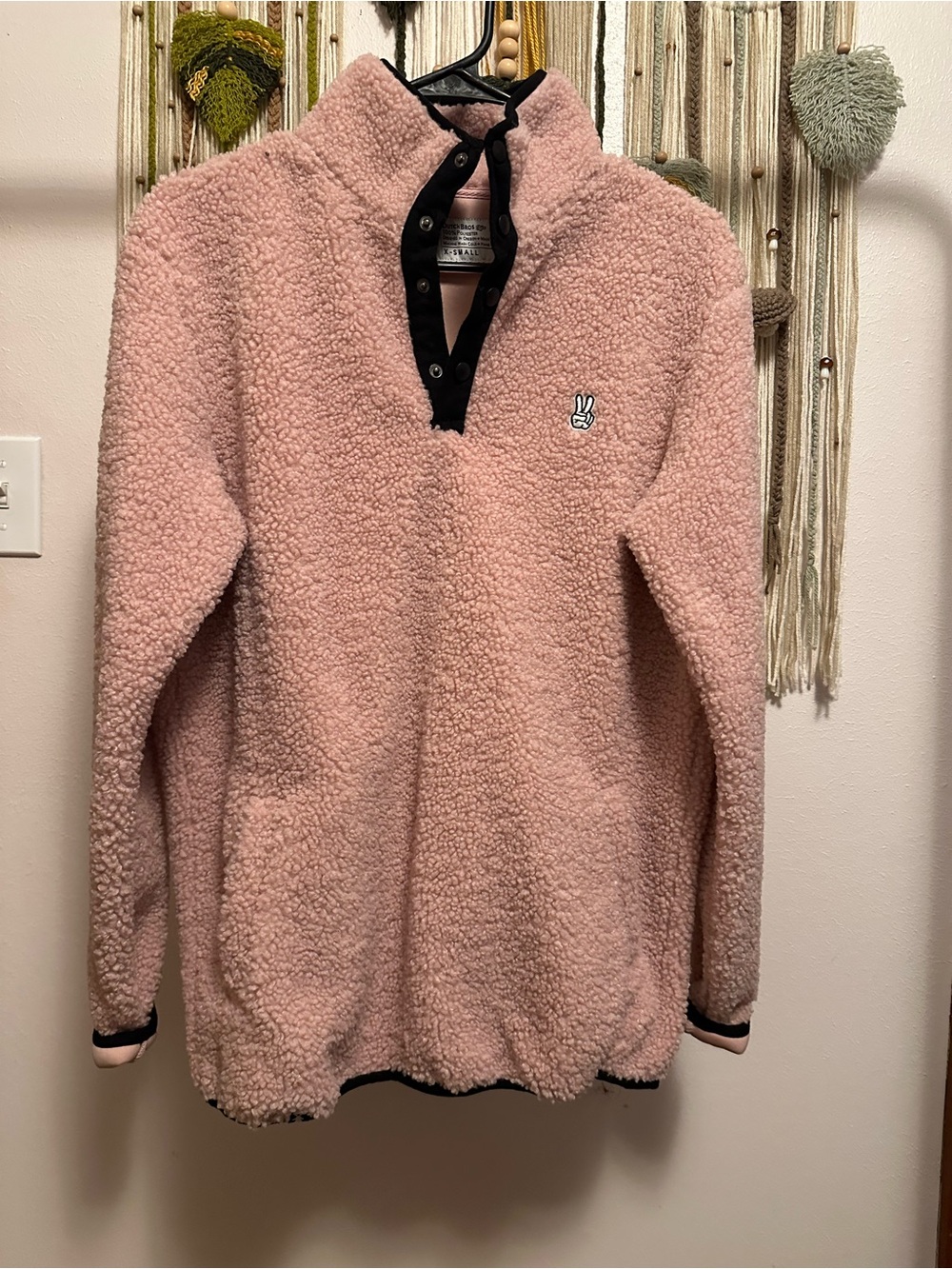 Dutch bros pink Sherpa quarter zip